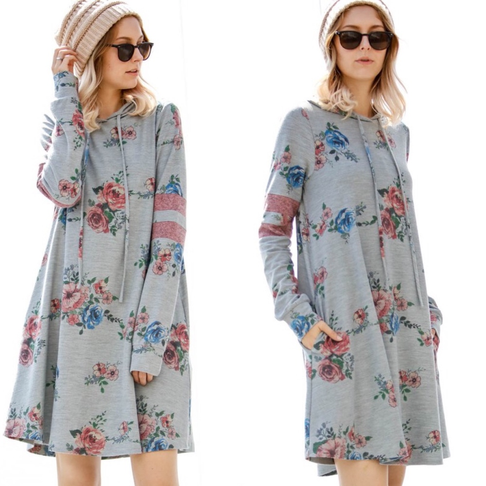 RYLEE Floral Print Dress - GREY